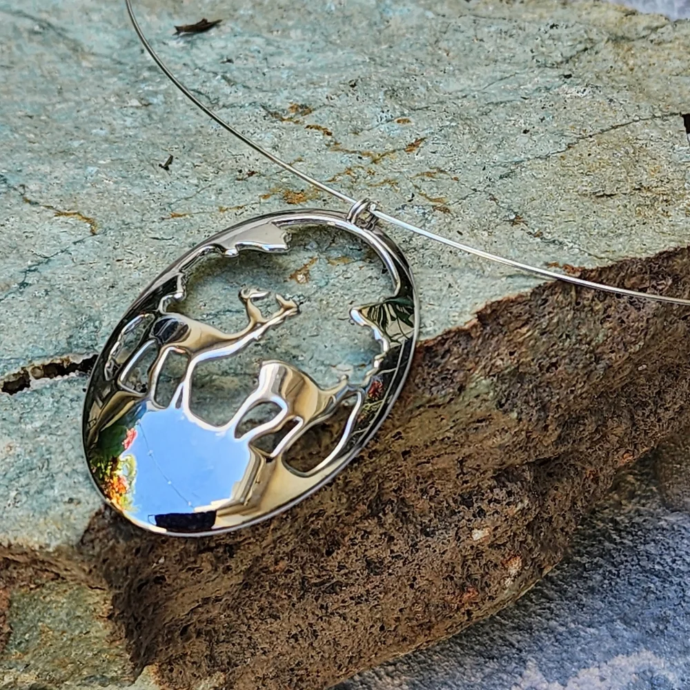 Deer Family Christmas Gift Hypoallergenic Jewelry Rhodium Minimalist